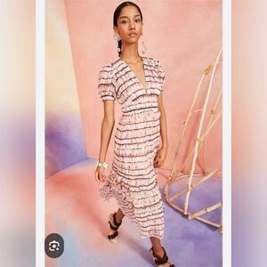 Ulla Johnson Elodie Midi Dress 100% Silk In Blush Tie Dye Size 2 MSRP $675